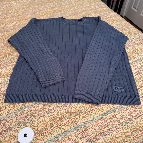 Izod Jeans Blue Ribbed Crewneck Sweater 100% Cotton Size Large - Picture 6 of 10